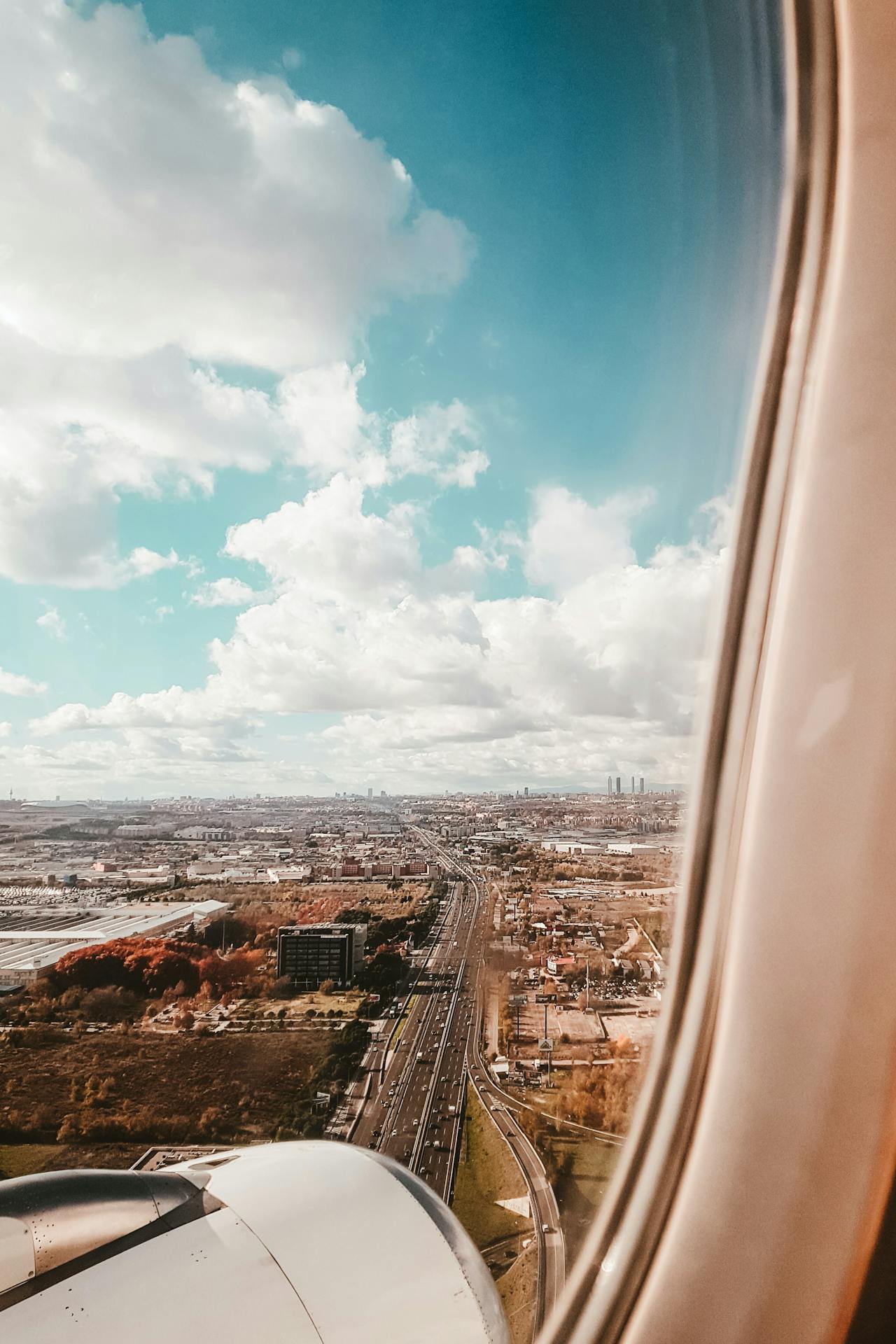 Aerial view of Madrid from a plane window