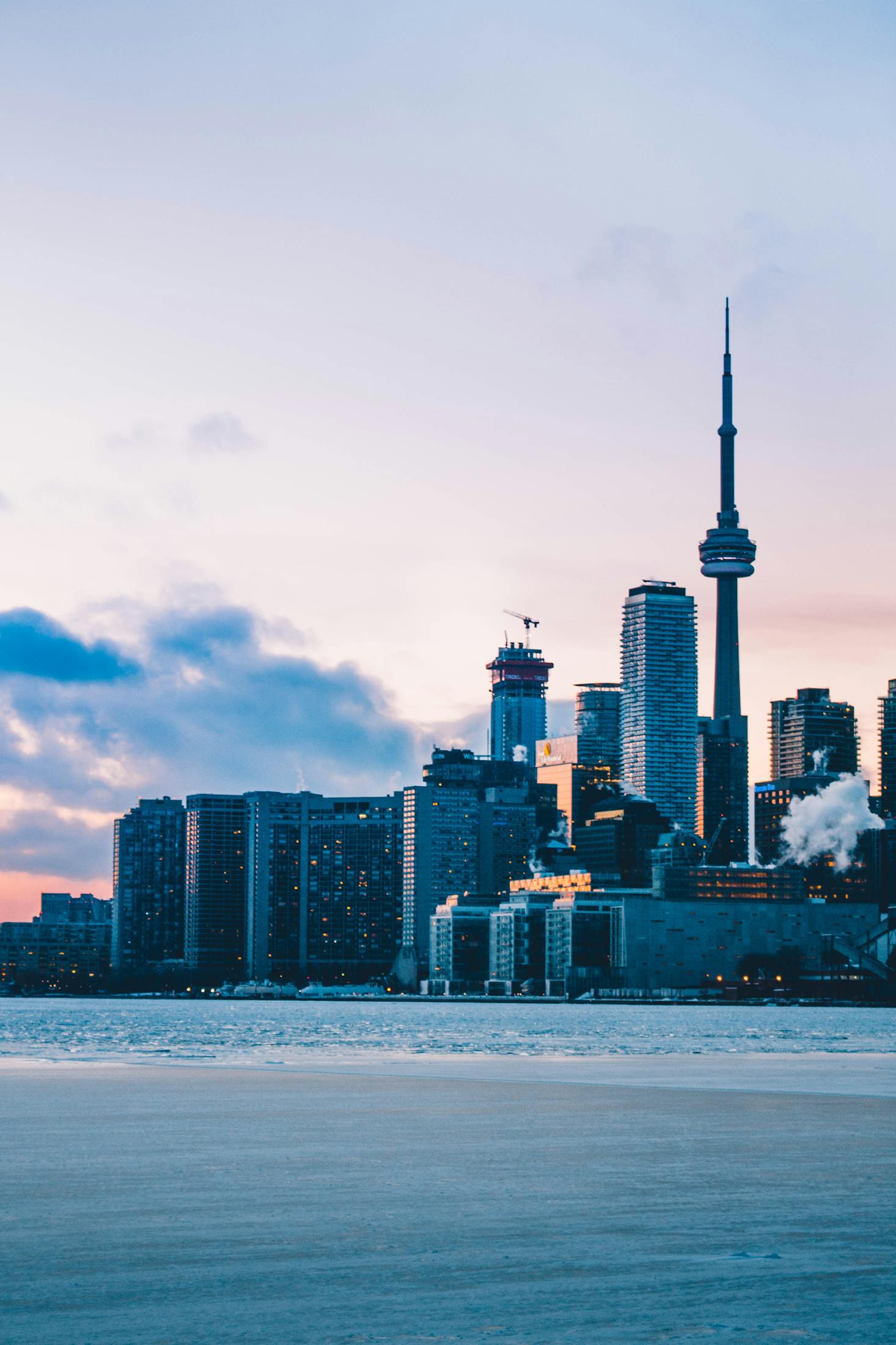 View of the Toronto skyline showing Lake Ontario and the CN Tower