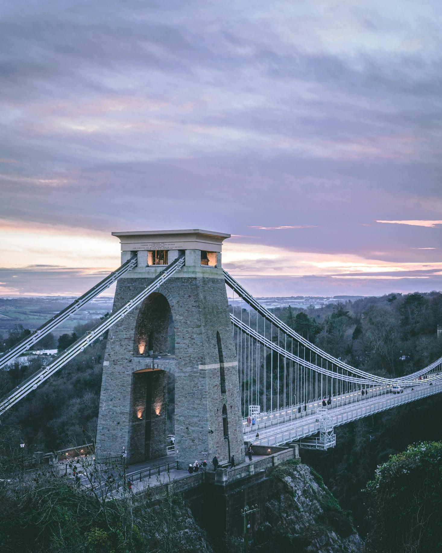 View of the Clifton Suspension Bridge in Bristol on a cloudy day