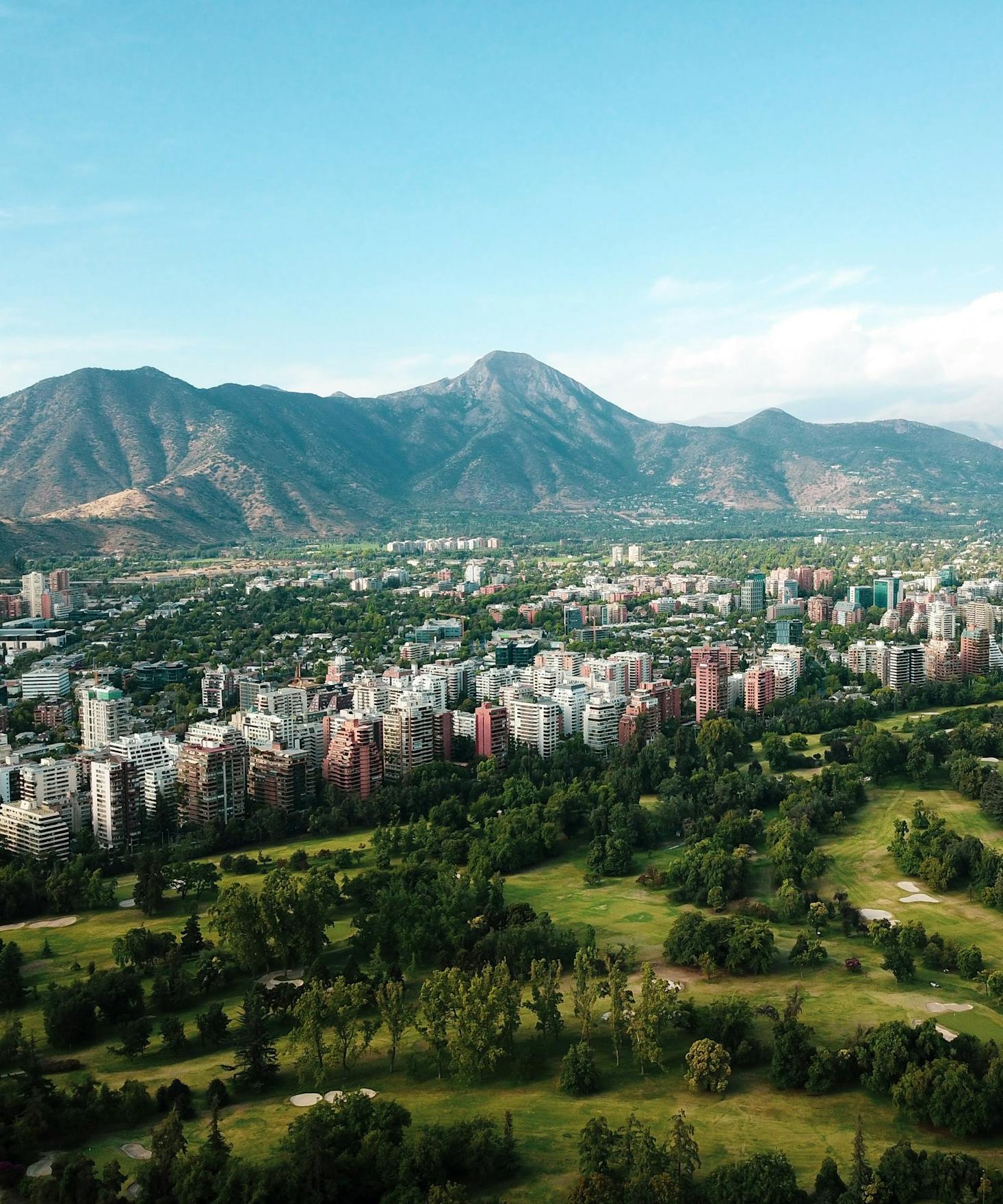 Skyline of Santiago, Chile with mountains in the background