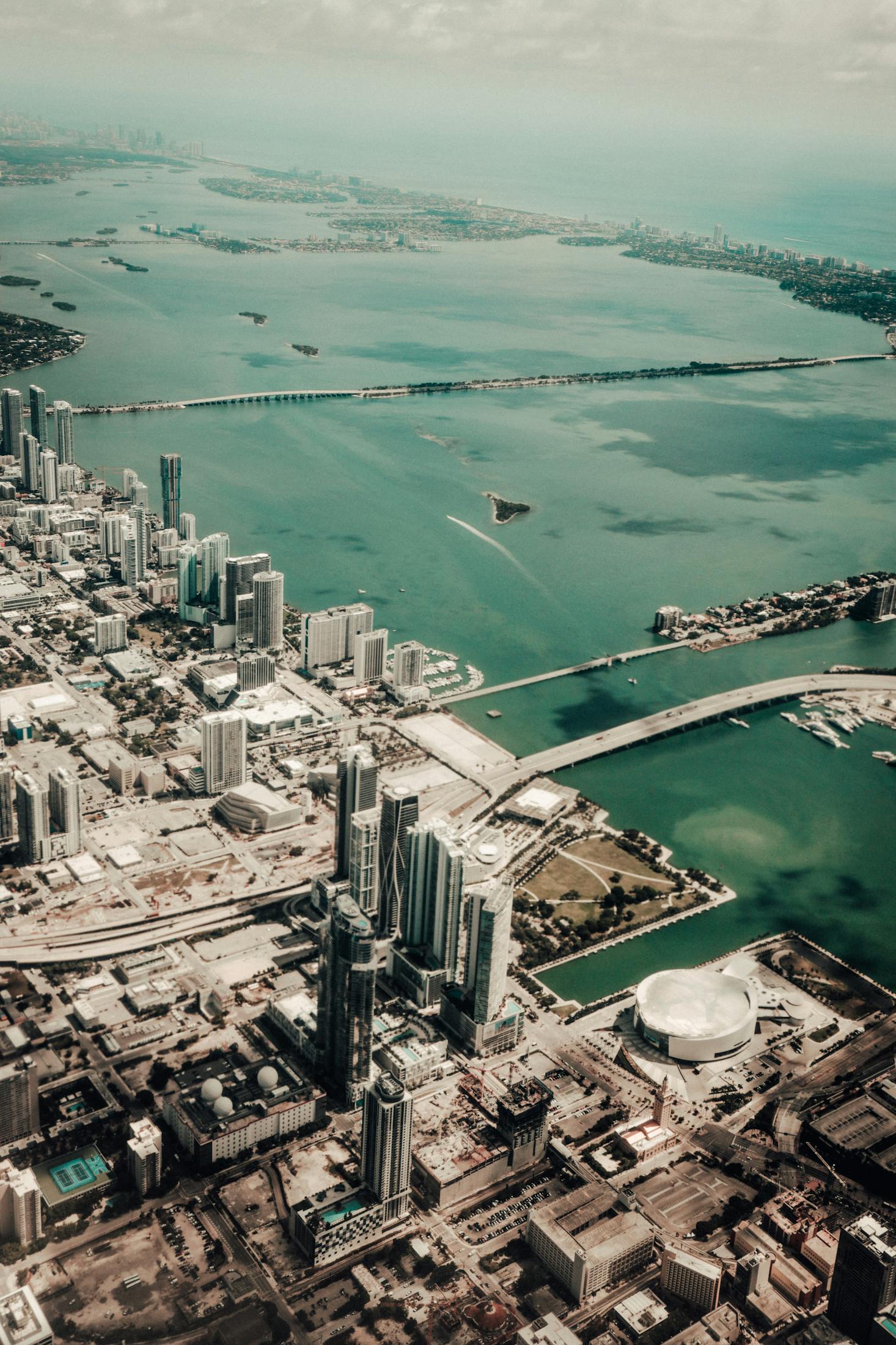 View from the air of the Fort Lauderdale coastline near the airport