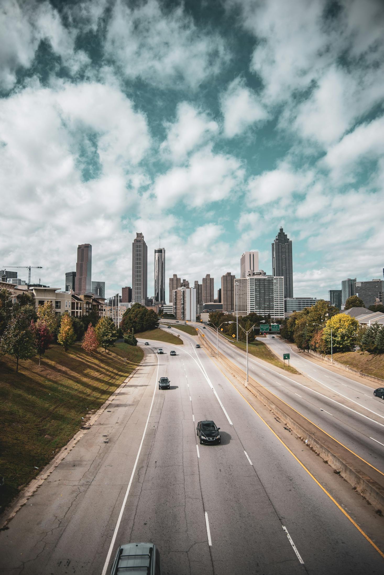 Cars move on the highway toward the downtown Atlanta, Georgia skyline