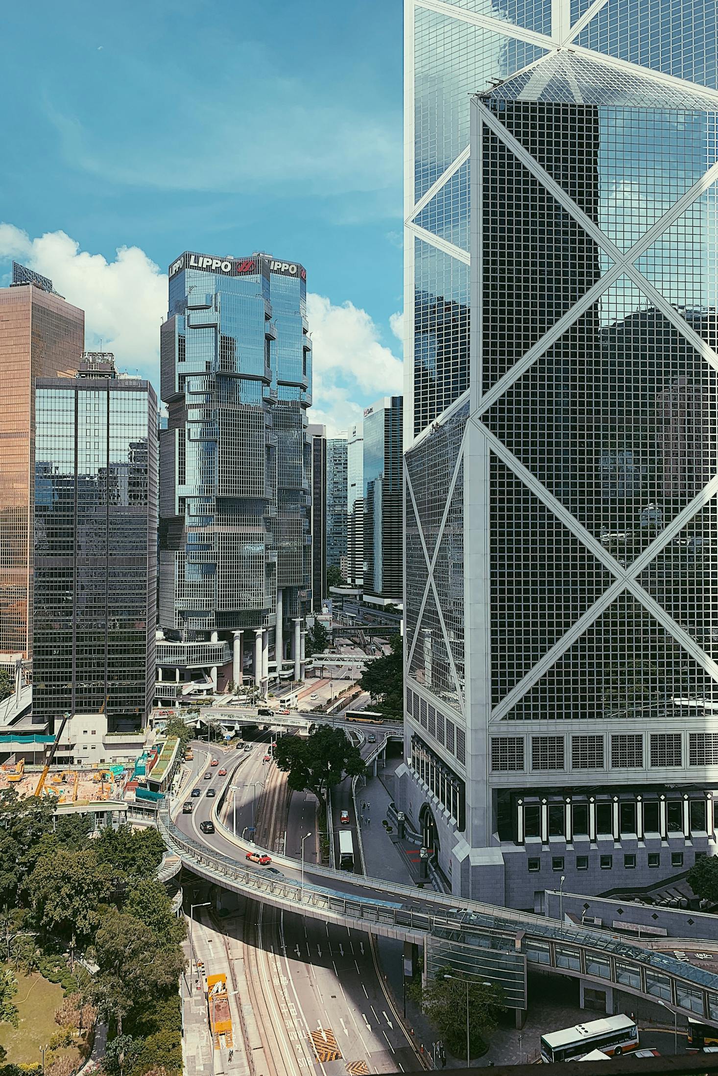 Tall, glass high rises line the streets of Hong Kong Central, Hong Kong