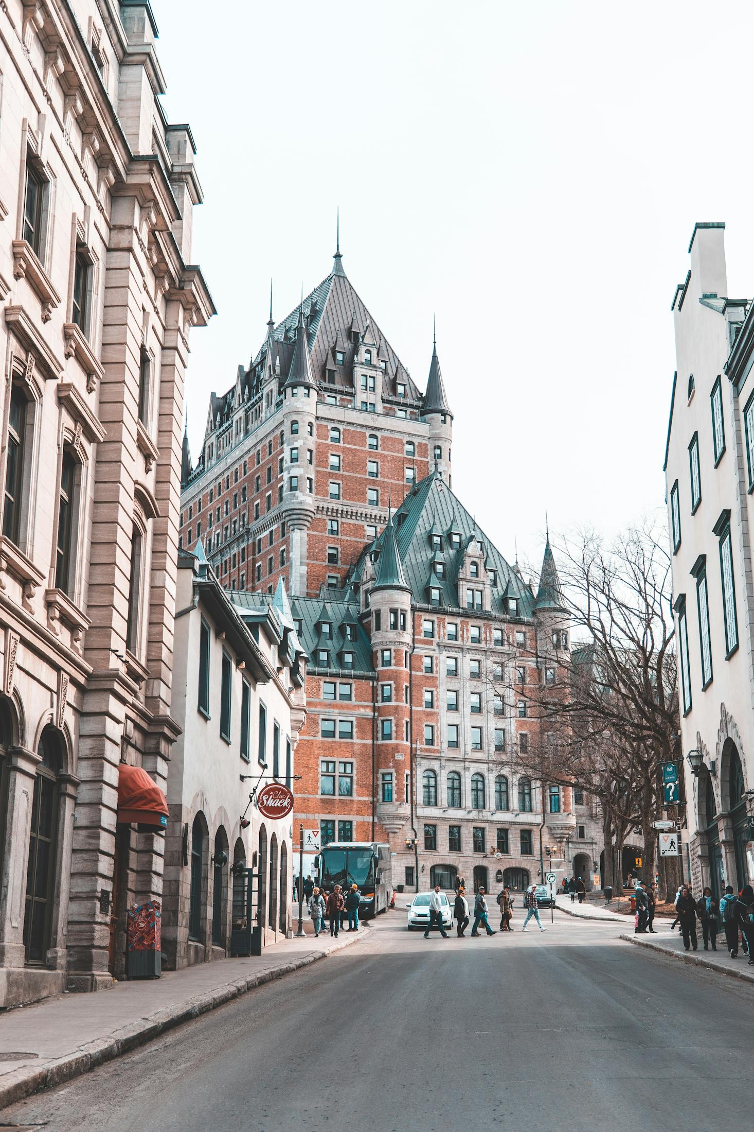 The Old Town streets in Quebec City with the historic Chateau Frontenac