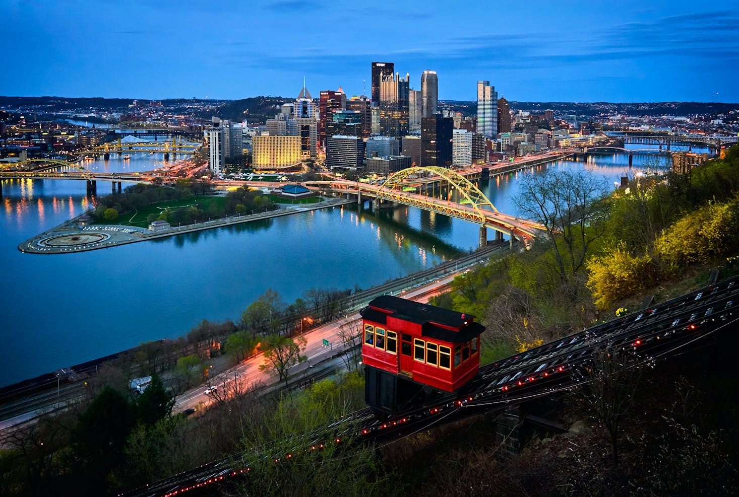 aerial view of Pittsburgh at evening
