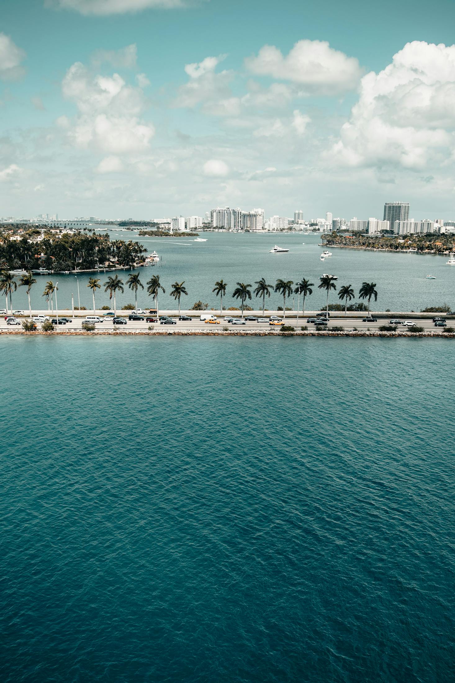 Water view of Miami Beach on a sunny day