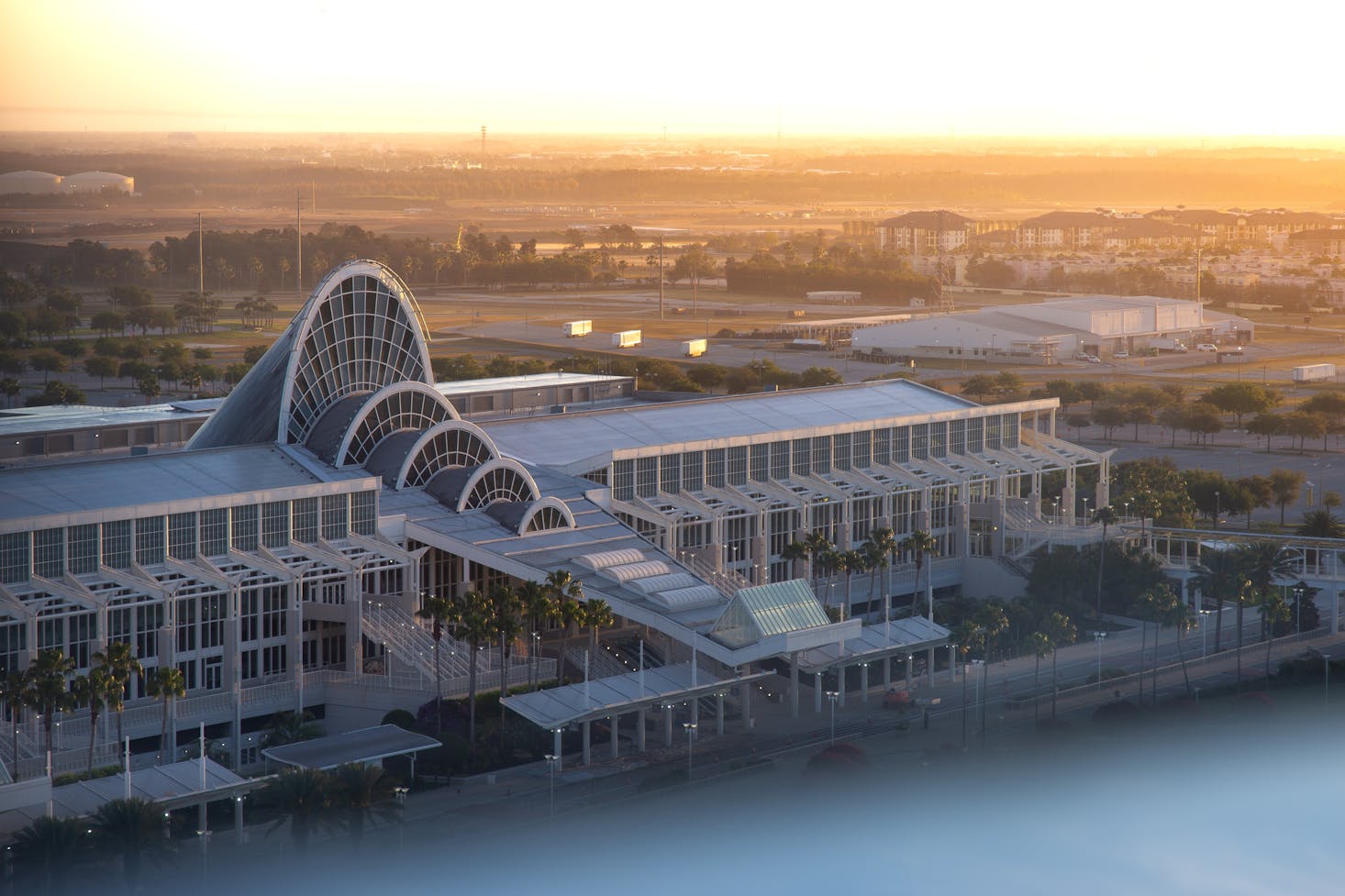 Aerial view of Orlando, Florida, at sunset