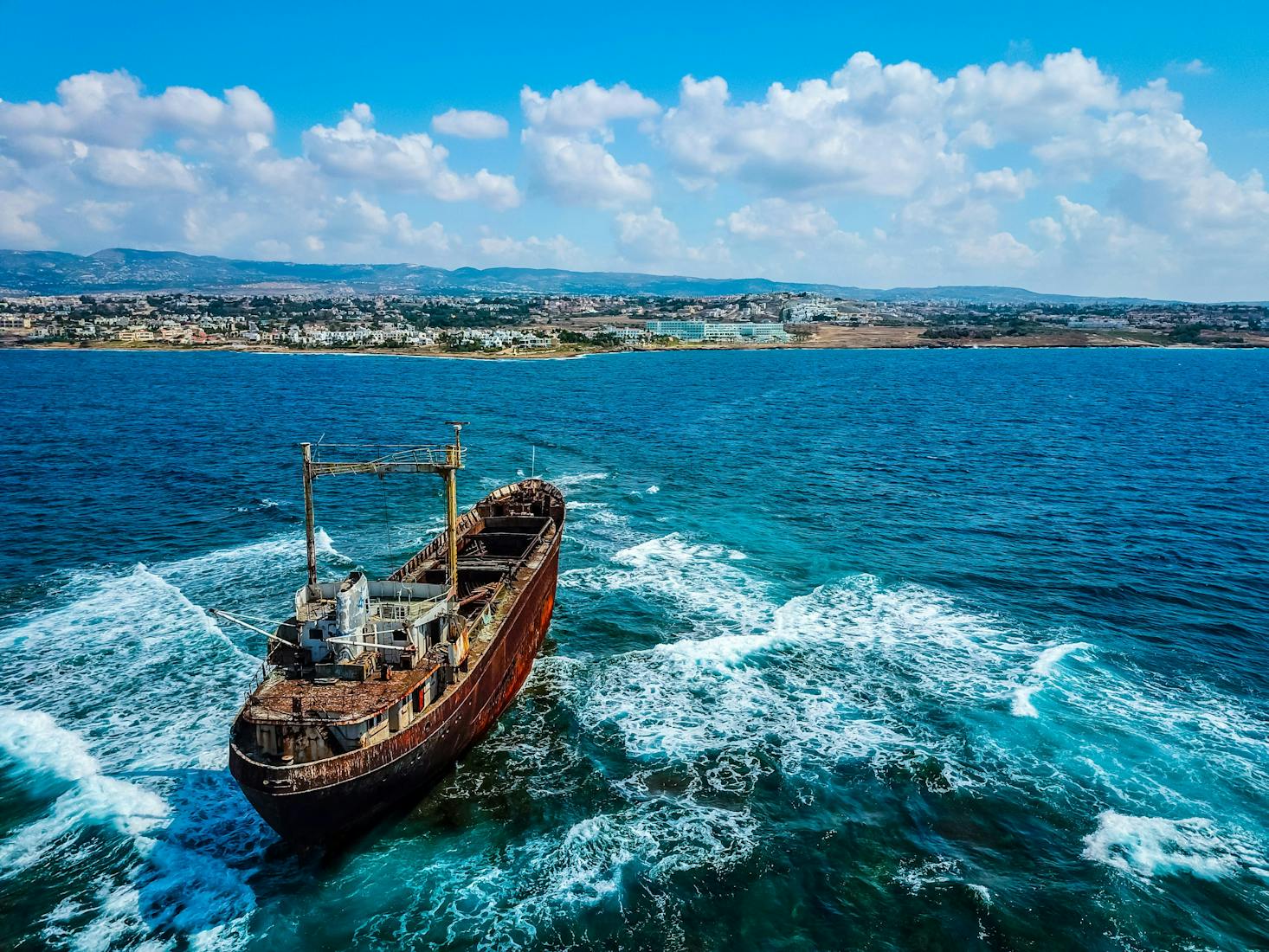 Wooden boat in the waters of Paphos, Cyprus