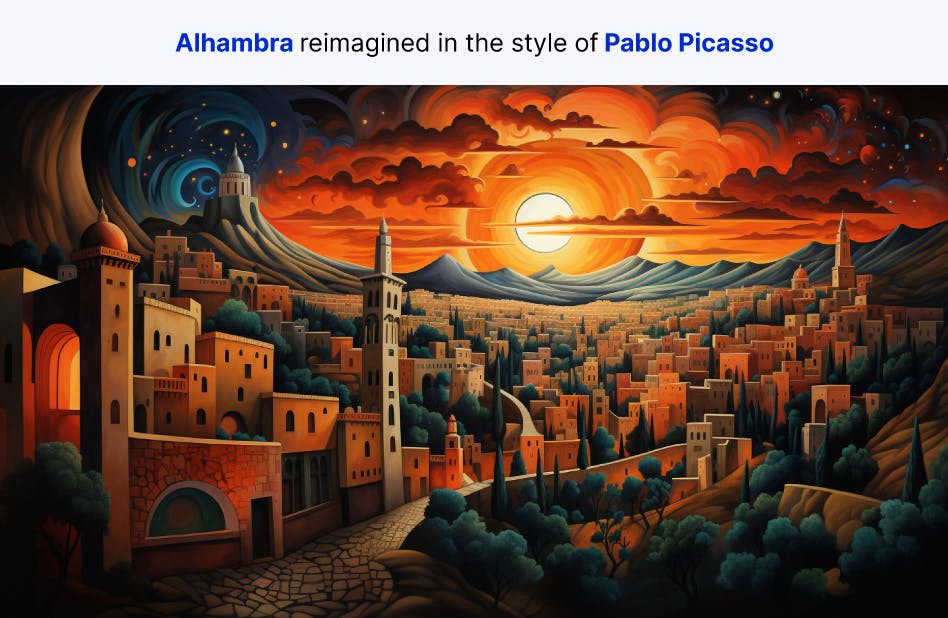 Alhambra reimagined in the style of Pablo Picasso Alhambra reimagined in the style of Pablo Picasso