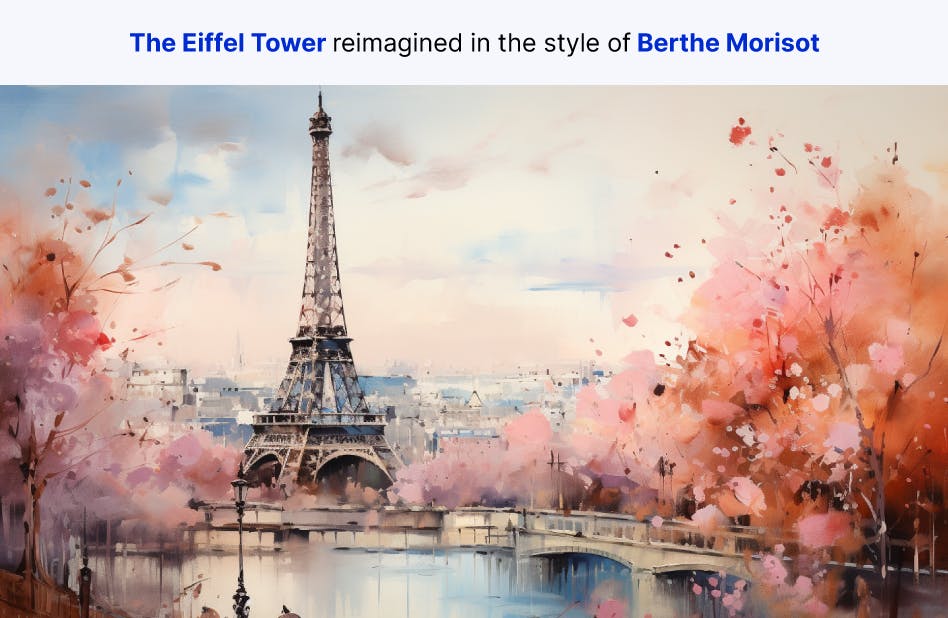 The Eiffel Tower reimagined in the style of Berthe Morisot The Eiffel Tower reimagined in the style of Berthe Morisot