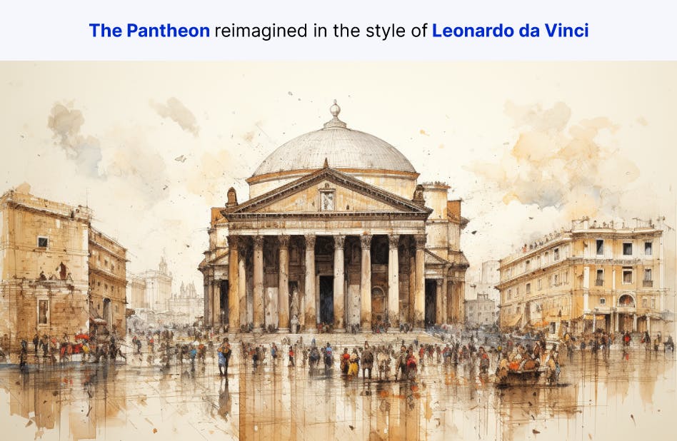 The Pantheon reimagined in the style of Leonardo da Vinci