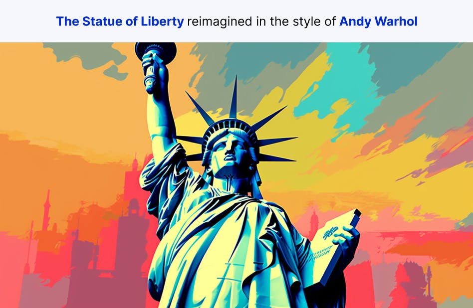 The Statue of Liberty reimagined in the style of Andy Warhol