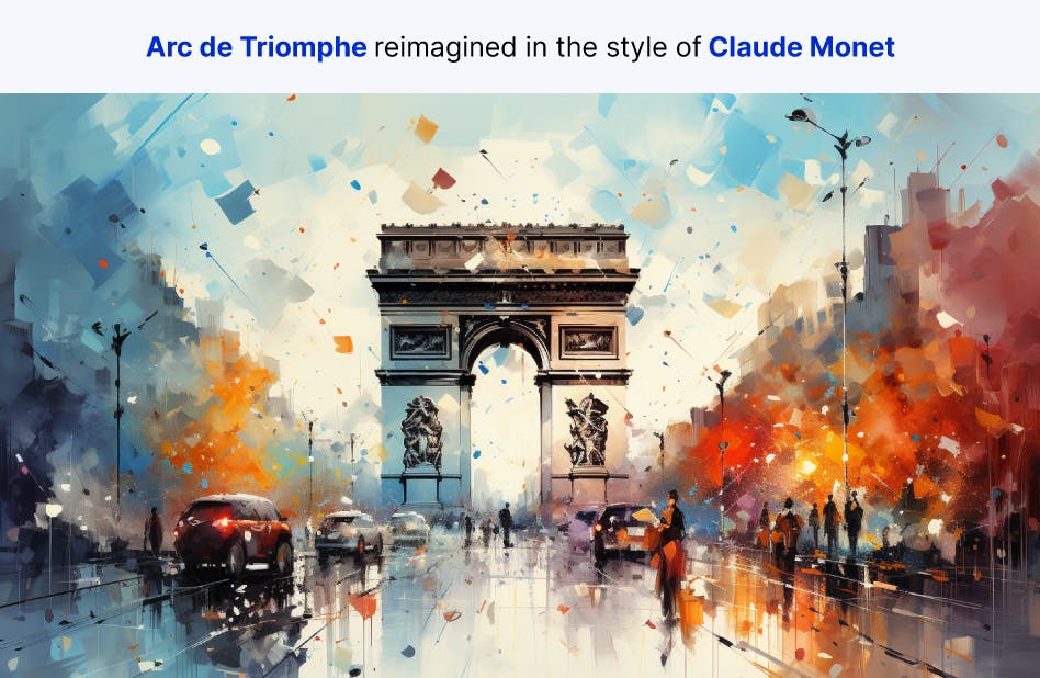 The Arc de Triomphe reimagined in the style of Claude Monet The Arc de Triomphe reimagined in the style of Claude Monet