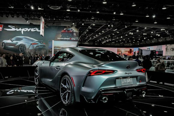 Exciting car display of a Toyota Supra at the North Texas Auto show