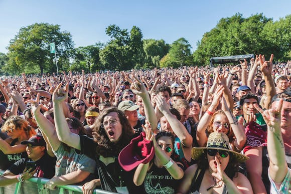 A huge energetic crowd gathered for a performance