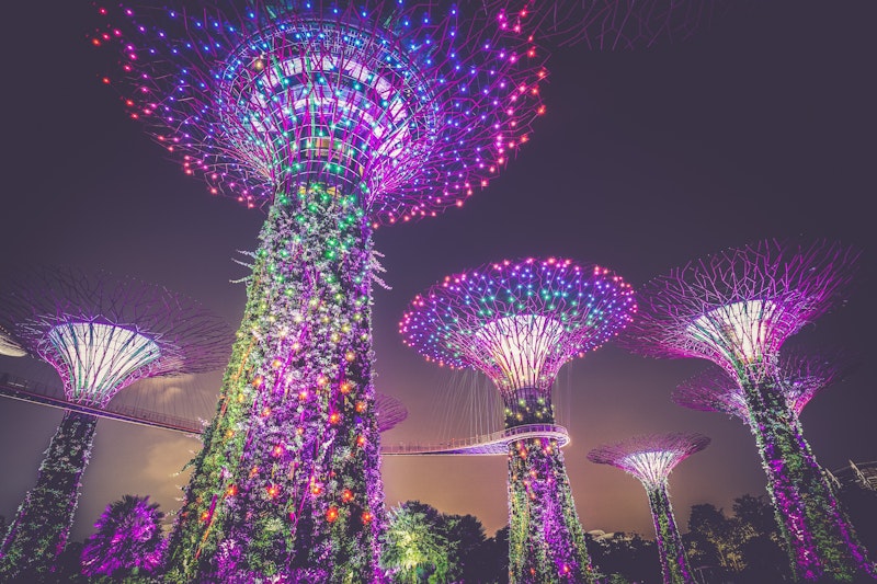 lighted towers at Gardens by the Bay in Singapore