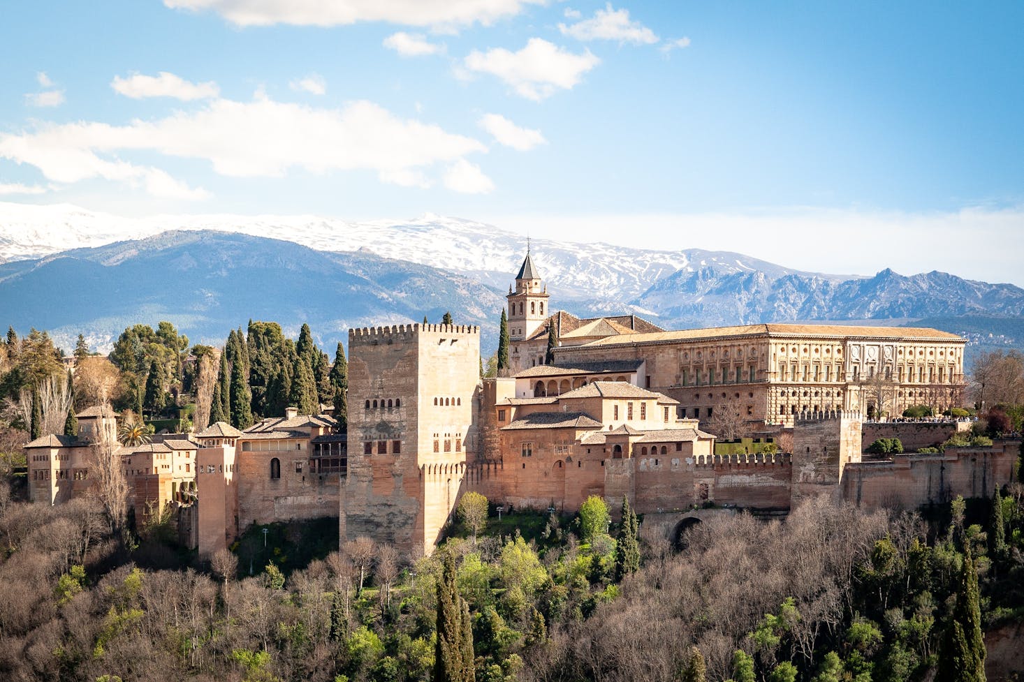 View of Granada, Spain, with mountains in the distance