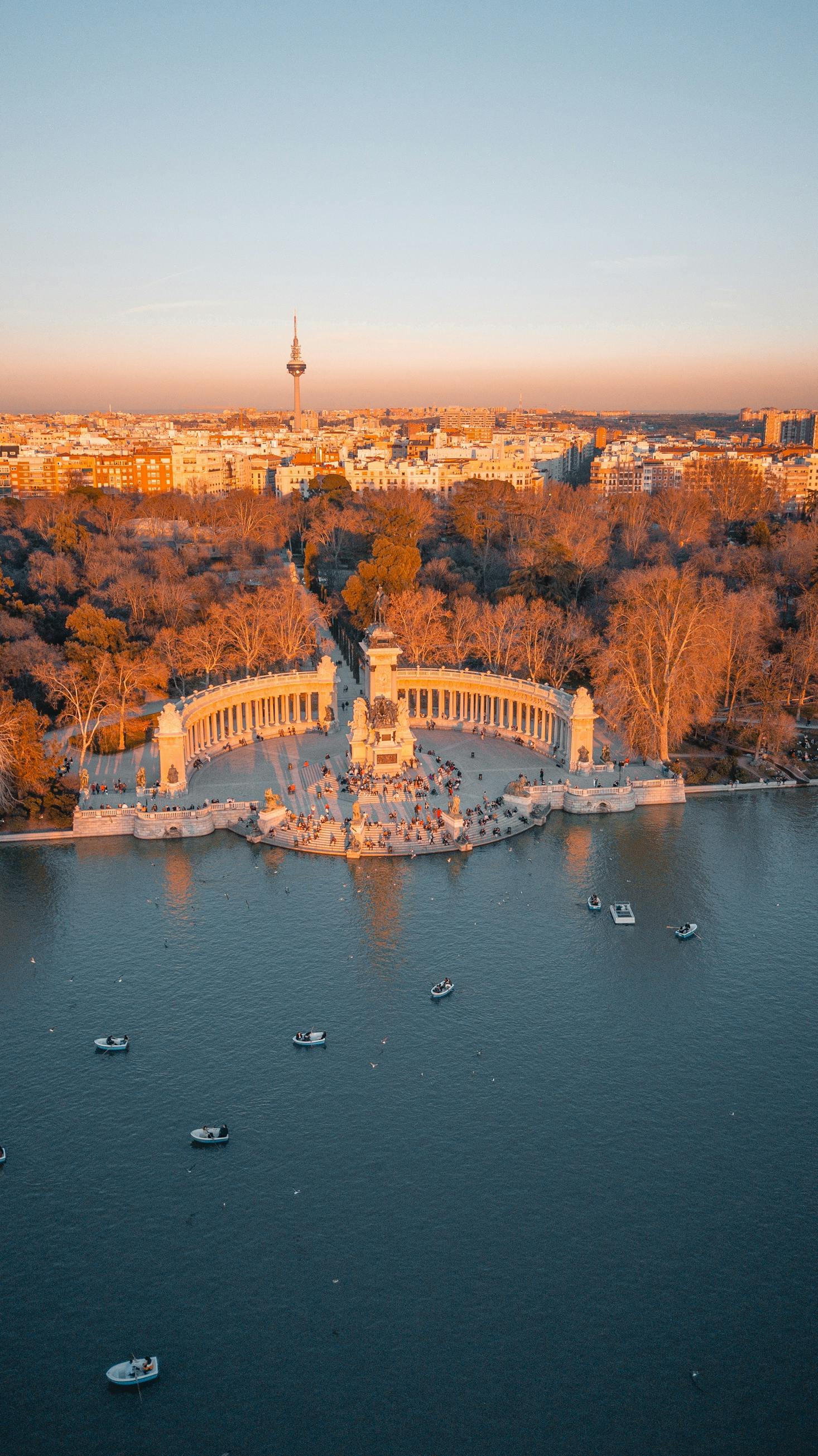 Aerial view of Madrid with luggage storage options nearby