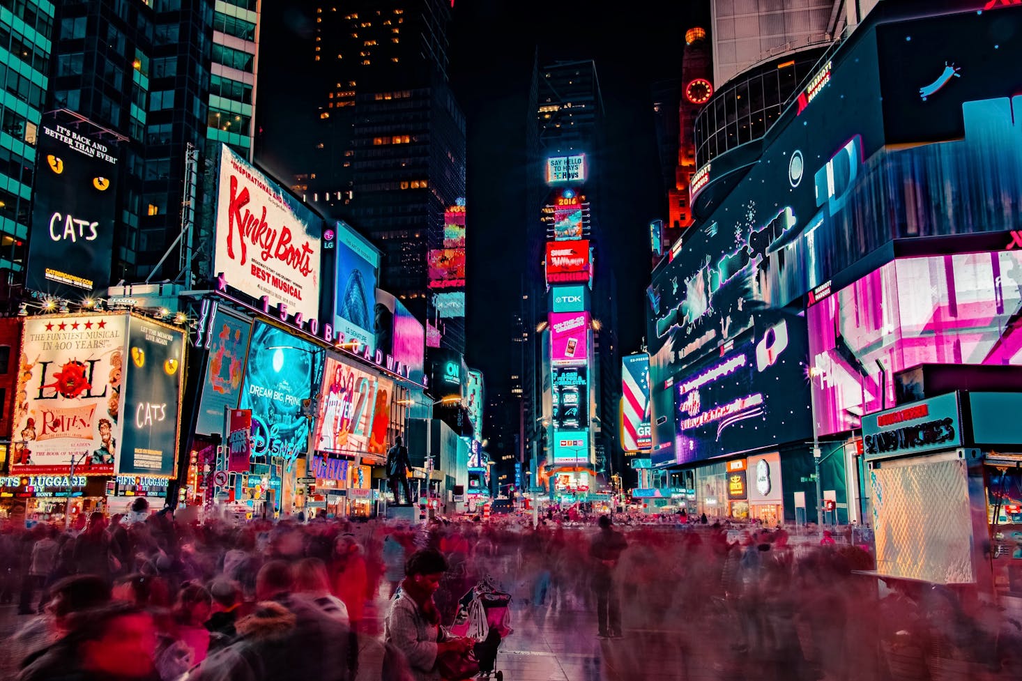 The neon lights of New York City's Times Square at night