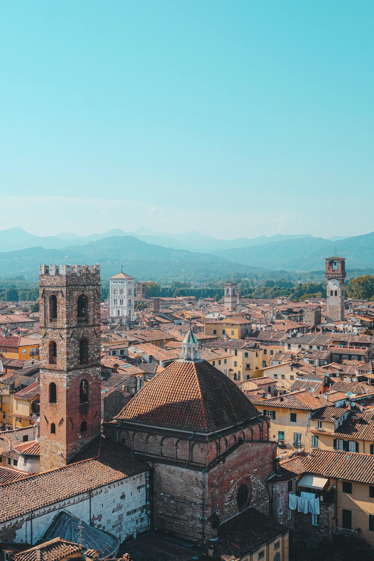 Overview of the tower and buildings of Lucca Old Town Overview of the tower and buildings of Lucca Old Town