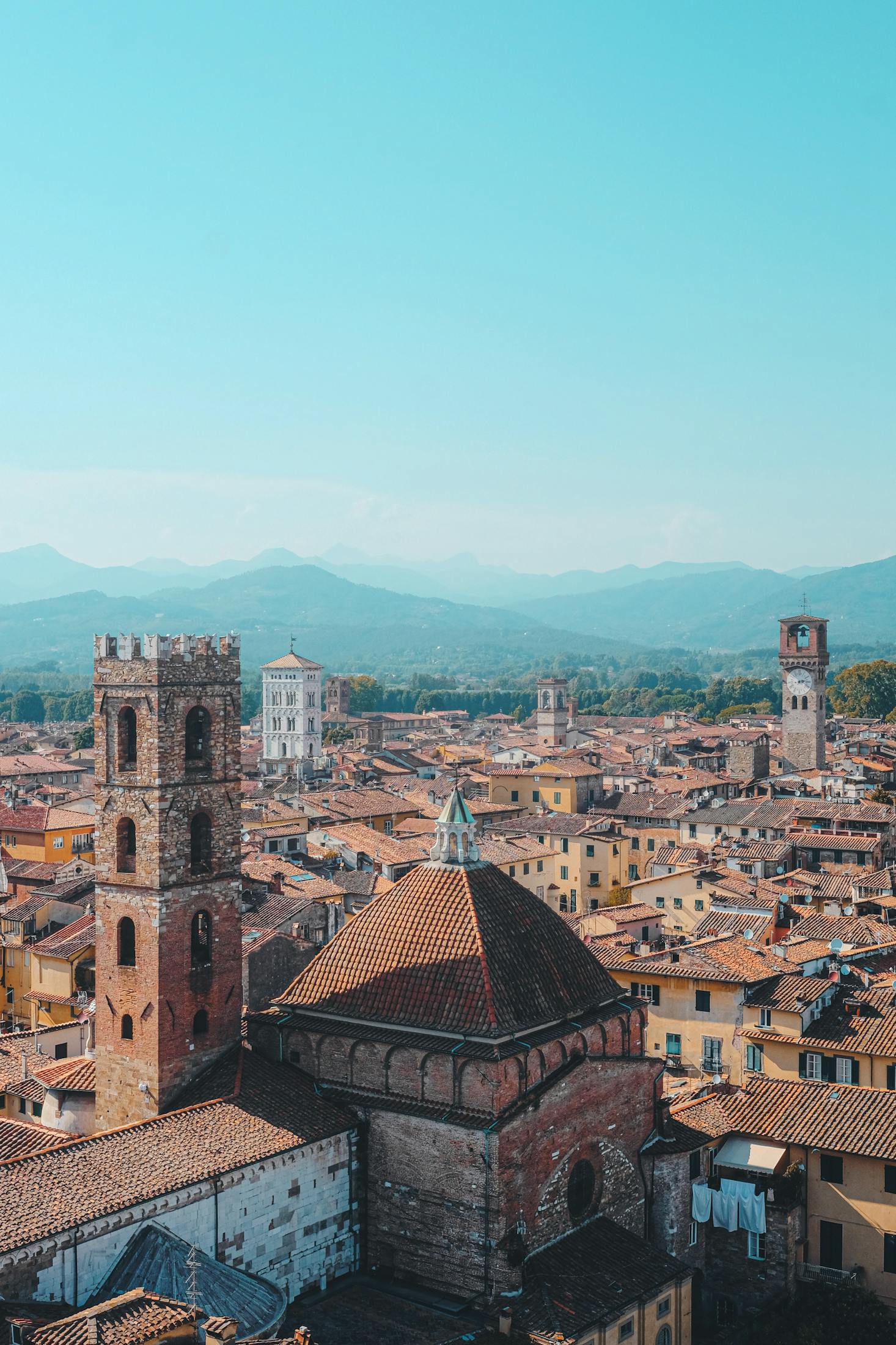 Overview of the tower and buildings of Lucca Old Town