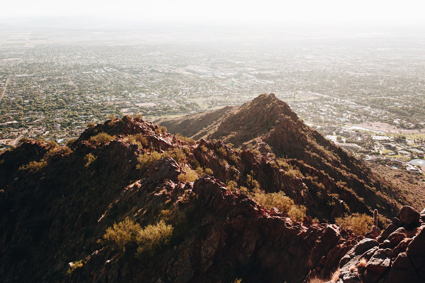The view of Phoenix on a hazy day from a mountain top