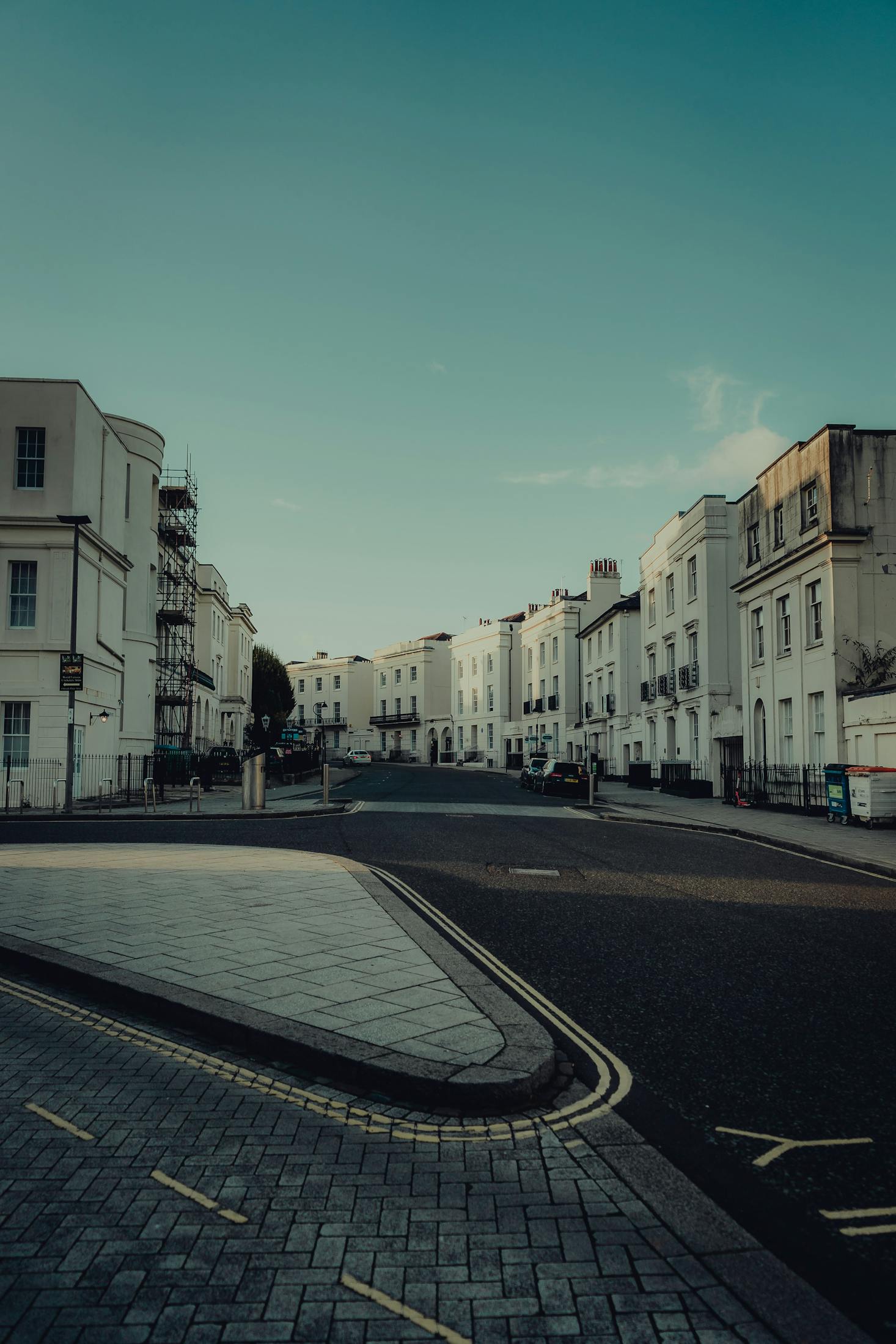 Unique stone buildings line a street in Southampton, England