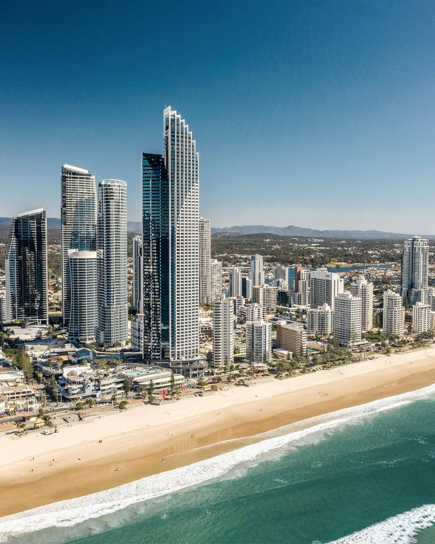 Highrises line the turquoise shore of Surfers Paradise, Gold Coast