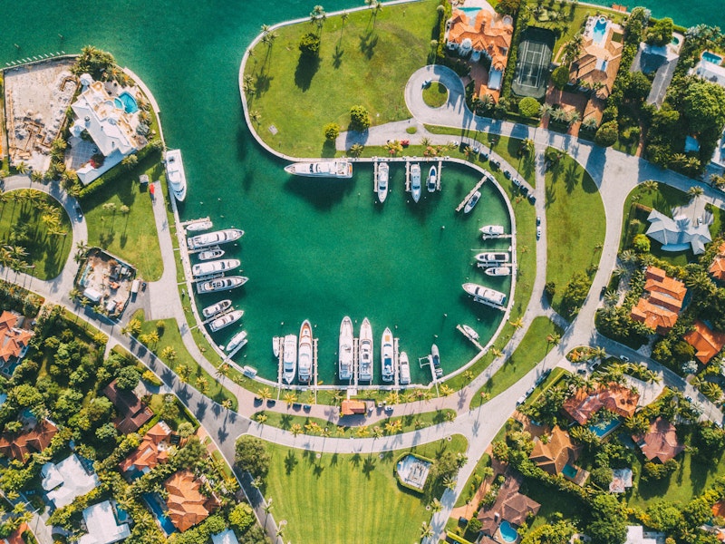 aerial view of resort boat docks