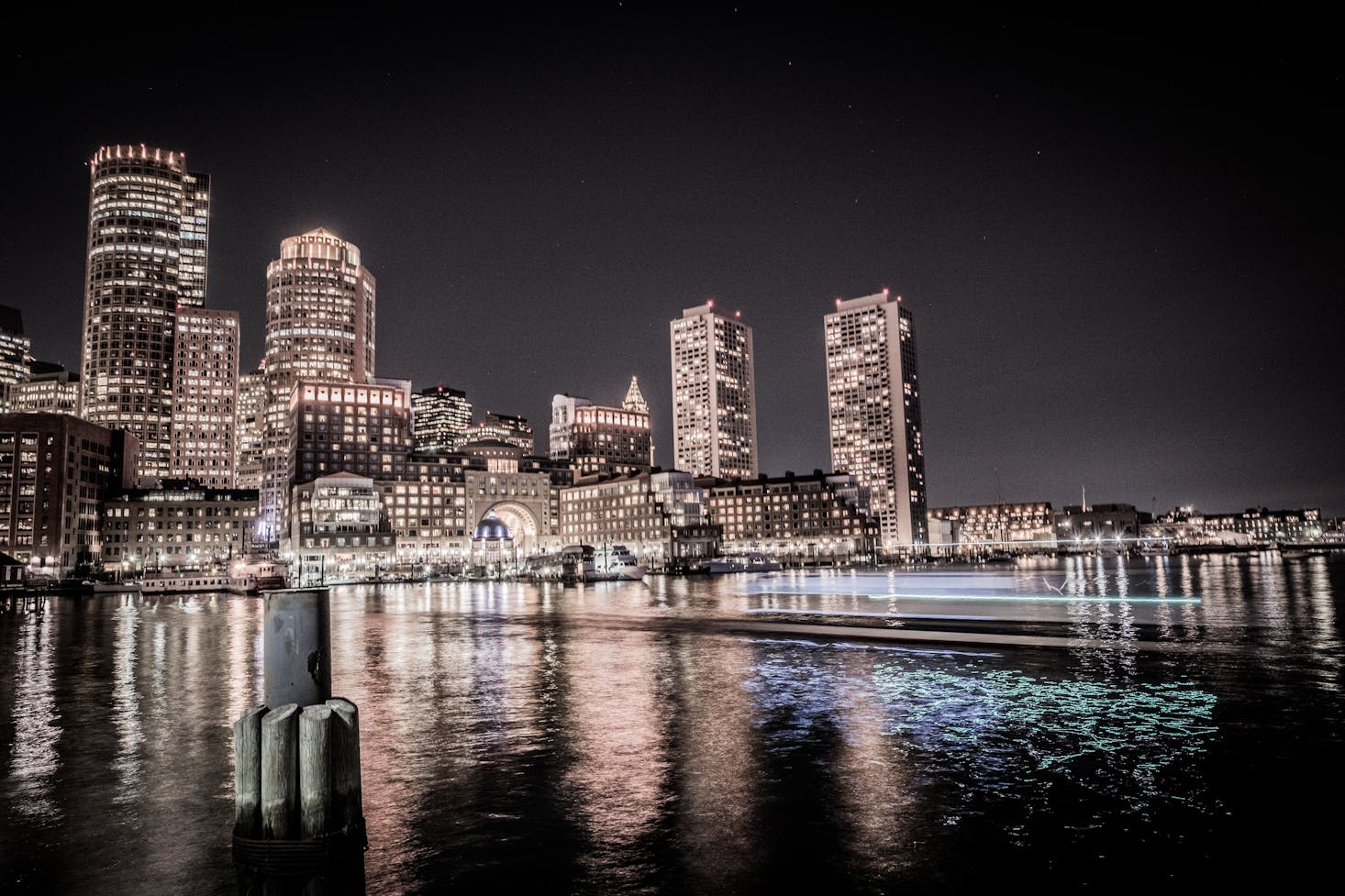 boston skyline at night