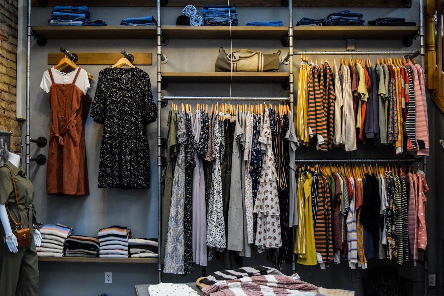 A wall of clothing at a shop in Honolulu