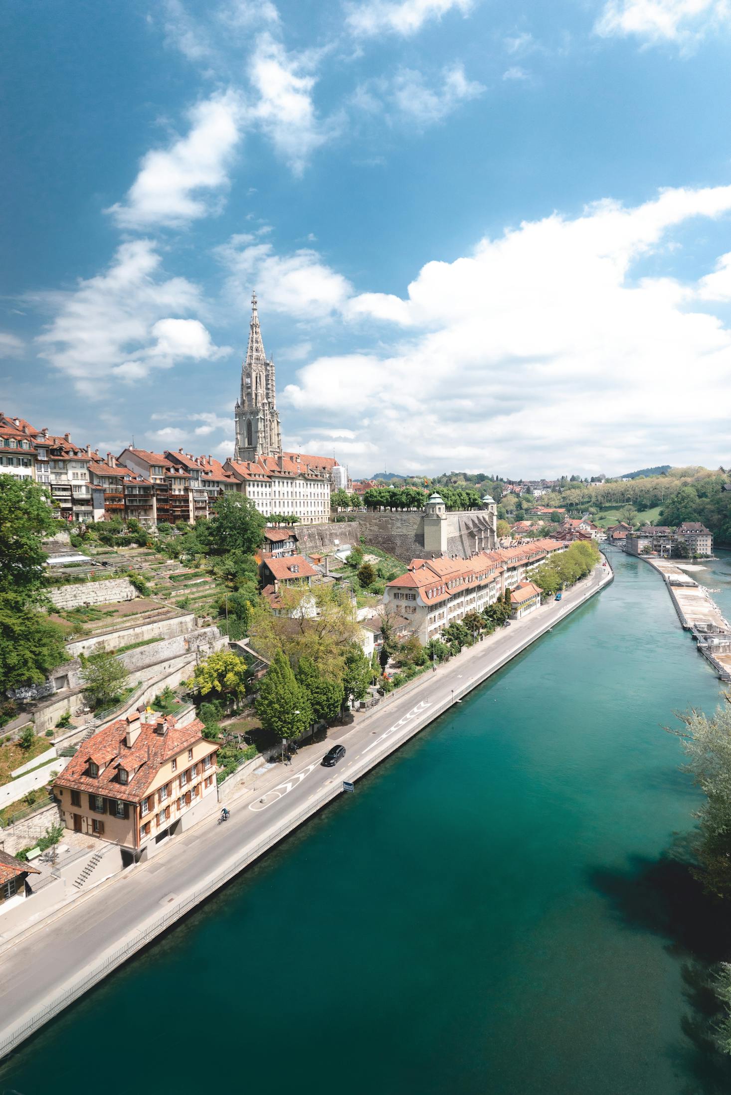 The waterfront in Bern, Switzerland on a sunny day