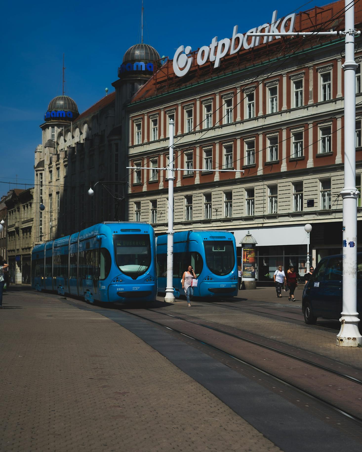 Trams outside of the Zagreb Bus Station in Croatia