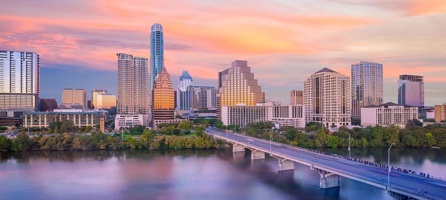 View of downtown Austin at sunset