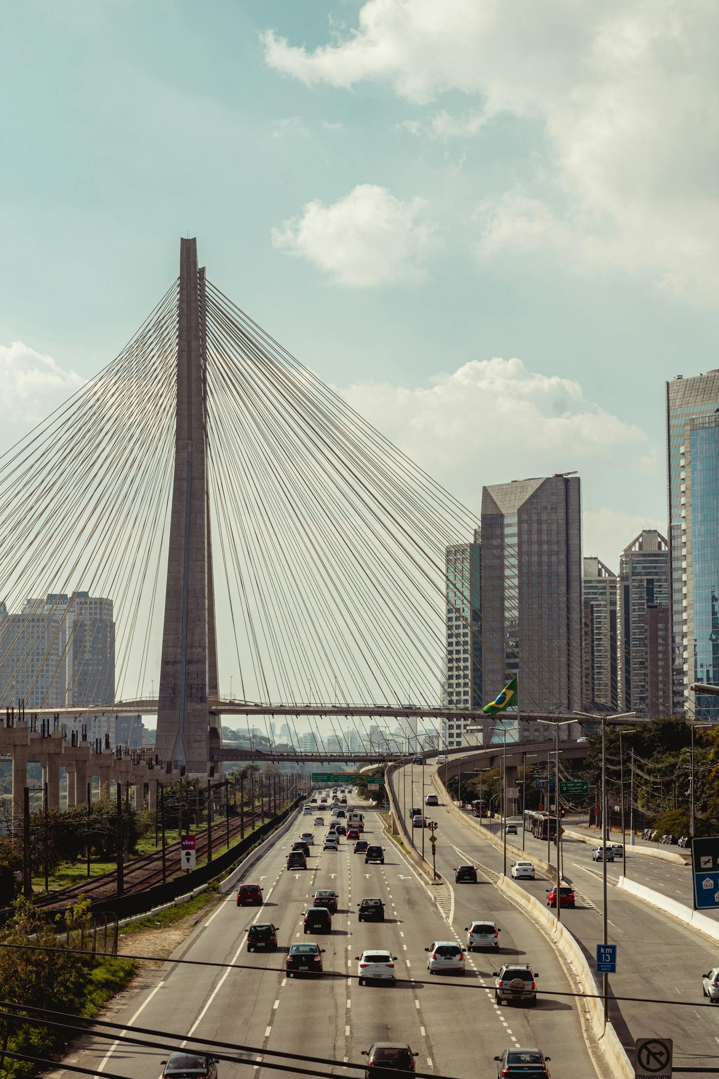 Cars headed toward the Octavio Frias de Oliveira bridge in Sao Paulo, Brazil