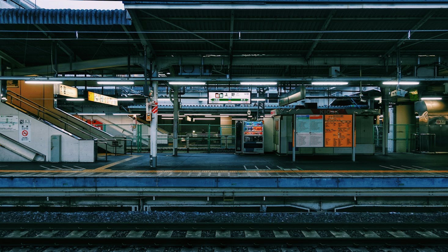 An empty train platform at Ueno Station in Tokyo