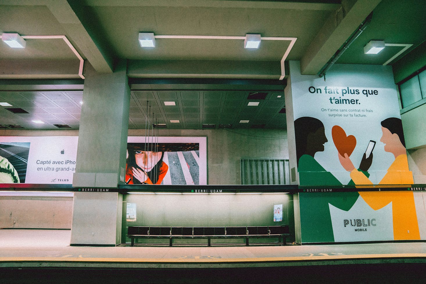 An empty subway platform in Montreal