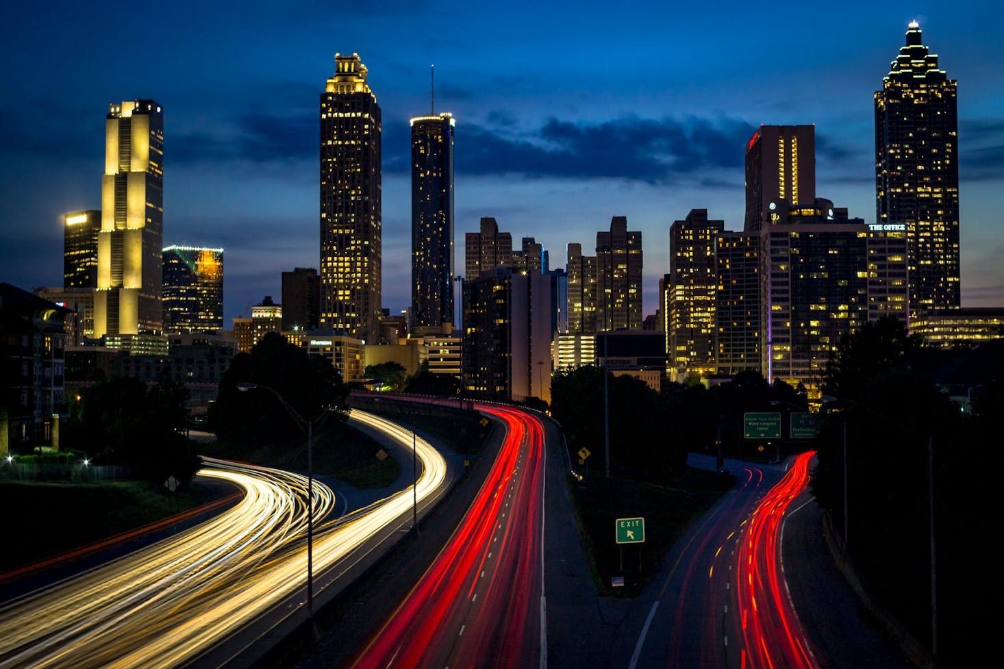 The city and streets of Atlanta at night