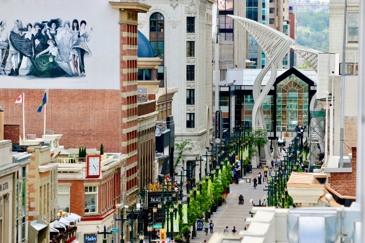 A pedestrianized shopping street in downtown Calgary