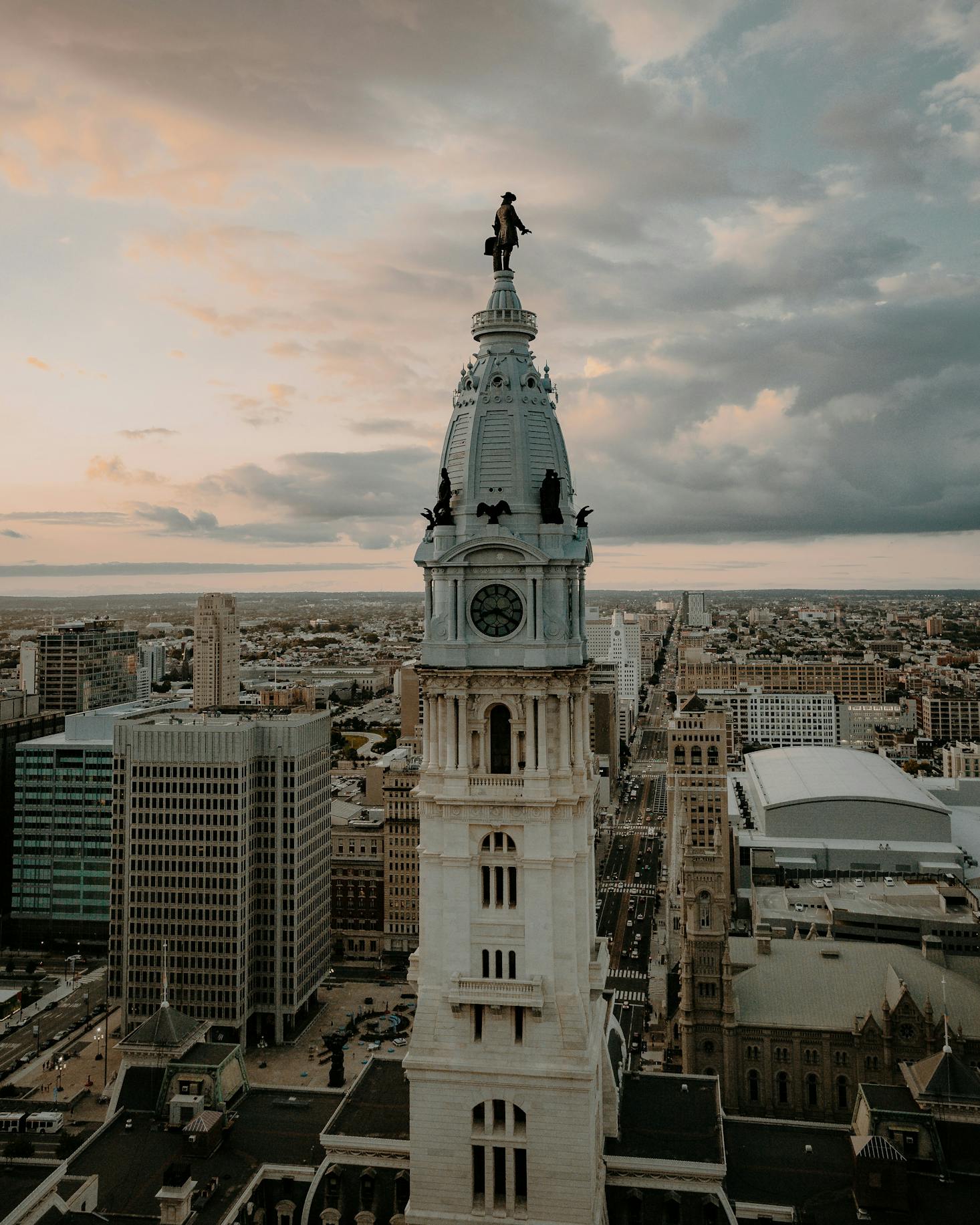 Tower of Philadelphia's City Hall at sunset