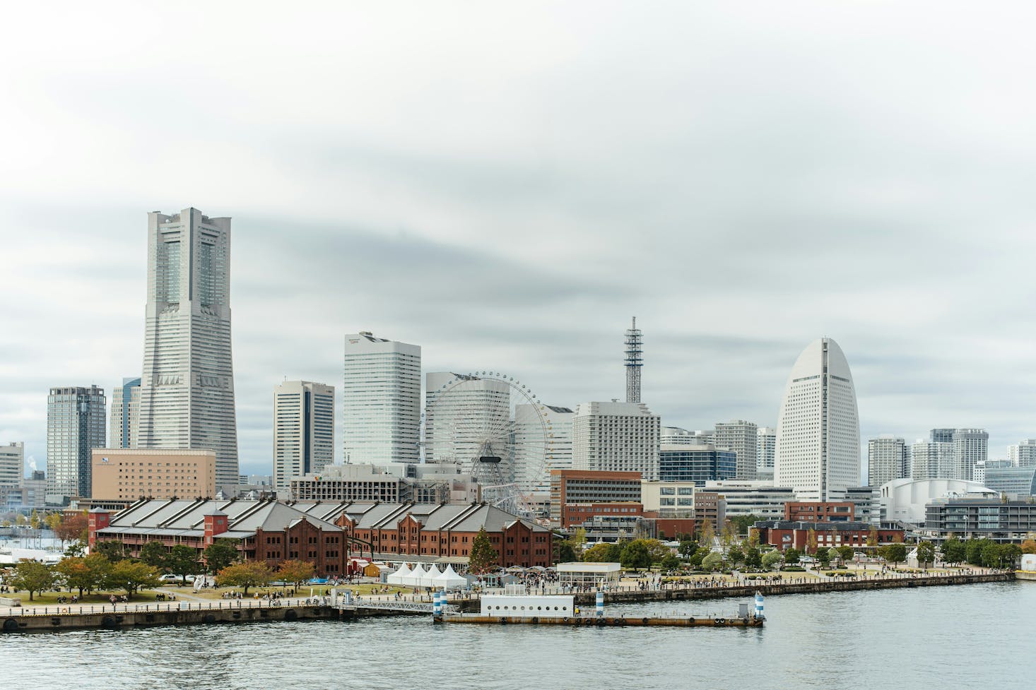 The Minatomirai waterfront on a cloudy day in Yokohama near Minatomirai Station