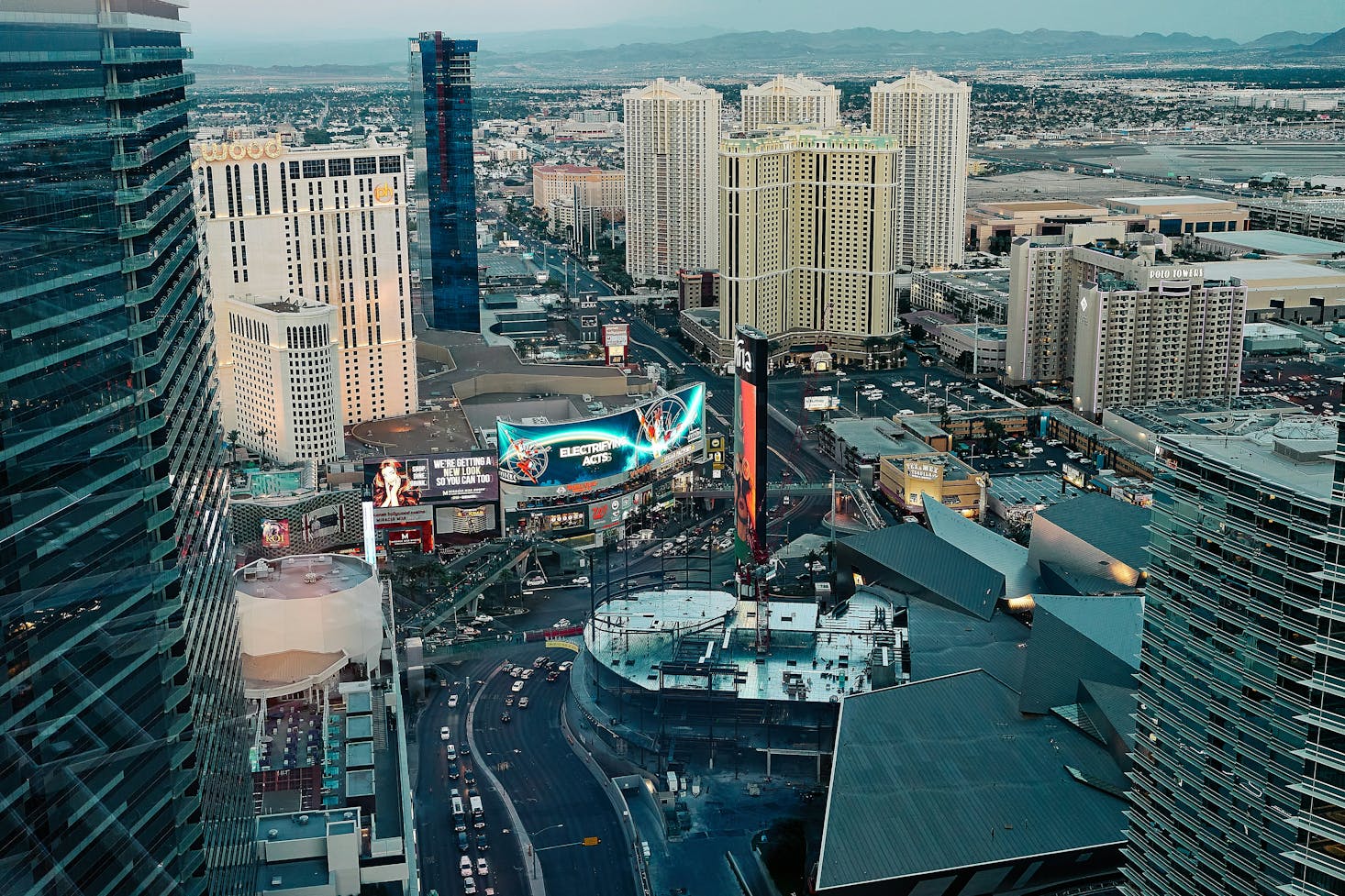 An aerial view of the Las Vegas Strip during the day