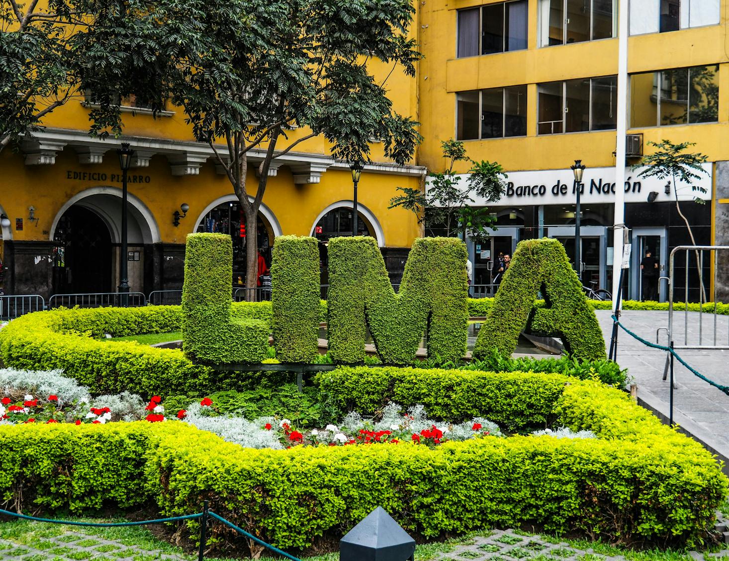 A garden in the city spelling out LIMA 