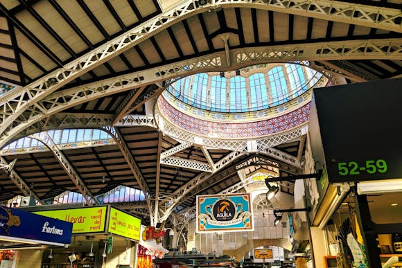 Valencia's Central Market interior with tops of the food stalls  