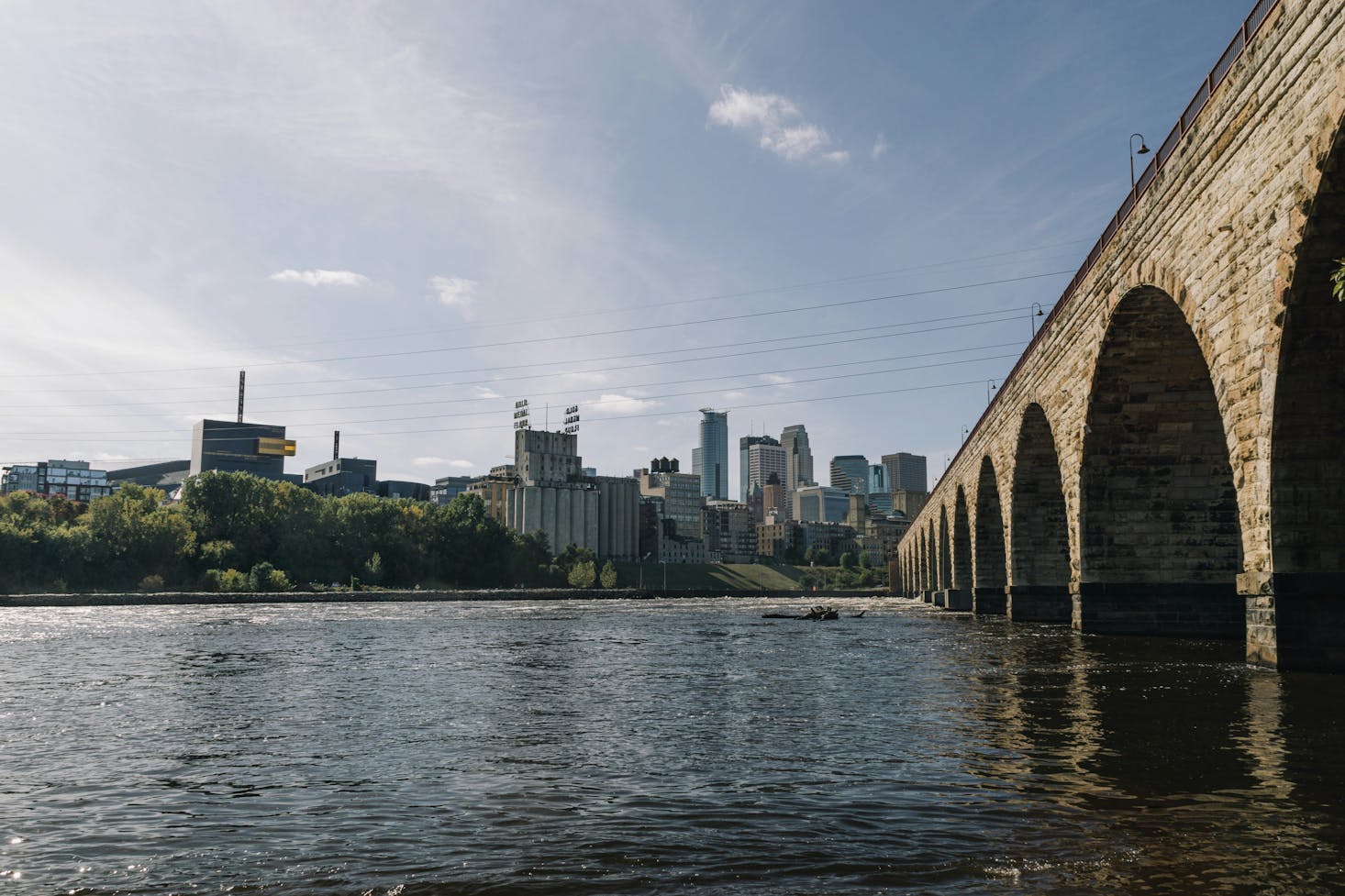 Viaduct in Minneapolis with a distant view of downtown