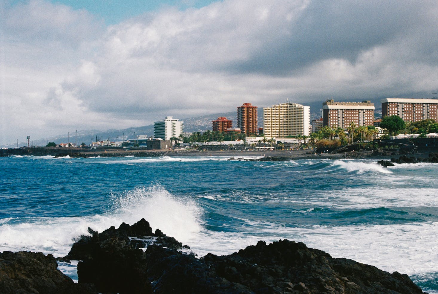 View out to the Tenerife city center shopping options across the blue water