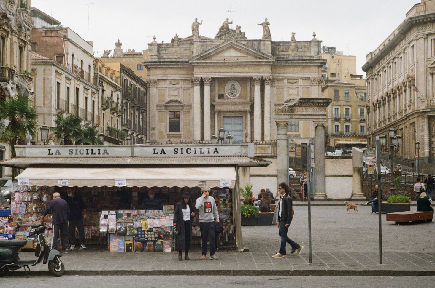 A magazine shop in a historic square in Catania