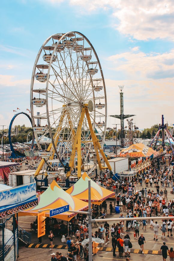 High angle view of a lively fair