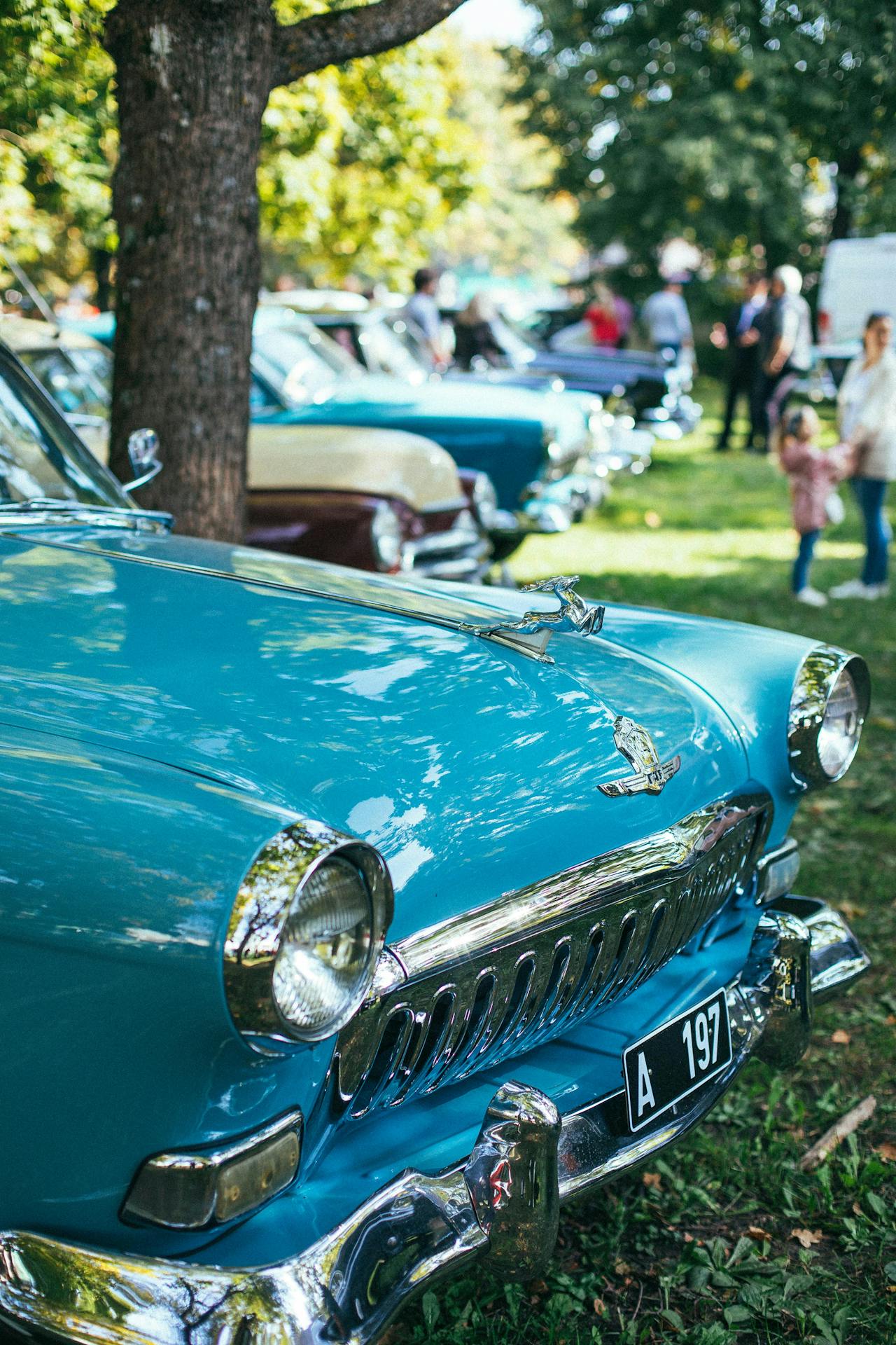 Blue classic car on a car show outdoors in Pismo Beach