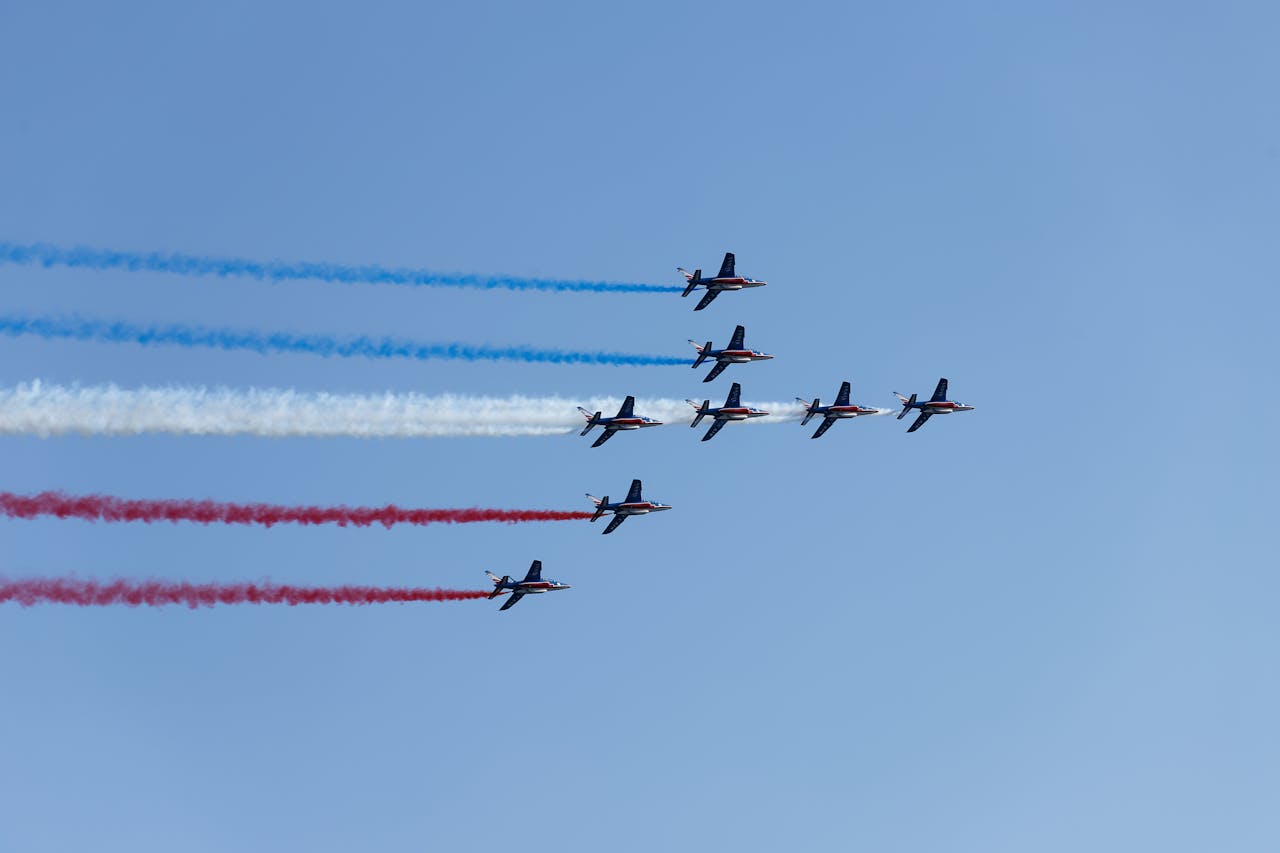 Patrouille de France aerobatics team famous demonstration of French Air force Alpha jets